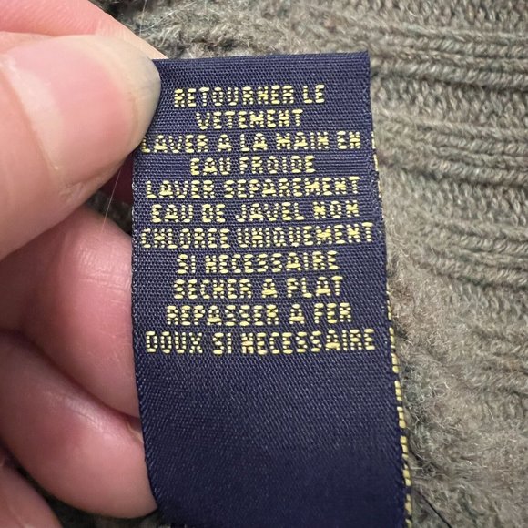 VTG Polo Ralph Lauren Shawl Collar Cable Cardigan Wool Sweater Army Green Medium - Picture 6 of 8